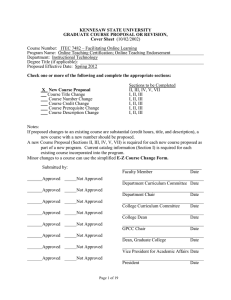 KENNESAW STATE UNIVERSITY GRADUATE COURSE PROPOSAL OR REVISION, Cover Sheet