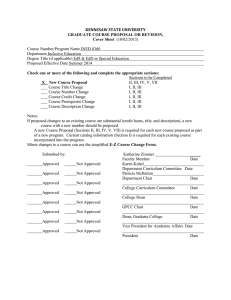 KENNESAW STATE UNIVERSITY GRADUATE COURSE PROPOSAL OR REVISION, Cover Sheet