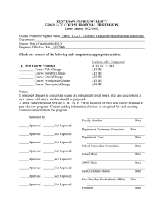 KENNESAW STATE UNIVERSITY GRADUATE COURSE PROPOSAL OR REVISION, Cover Sheet