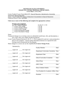 KENNESAW STATE UNIVERSITY GRADUATE COURSE PROPOSAL OR REVISION, Cover Sheet