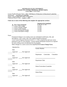 KENNESAW STATE UNIVERSITY GRADUATE COURSE PROPOSAL OR REVISION, Cover Sheet