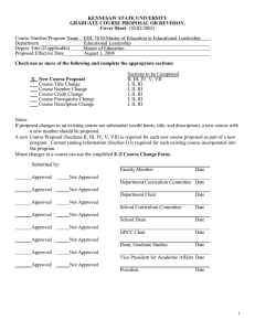 KENNESAW STATE UNIVERSITY GRADUATE COURSE PROPOSAL OR REVISION, Cover Sheet