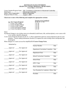 KENNESAW STATE UNIVERSITY GRADUATE COURSE PROPOSAL OR REVISION, Cover Sheet