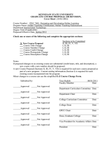 KENNESAW STATE UNIVERSITY GRADUATE COURSE PROPOSAL OR REVISION, Cover Sheet