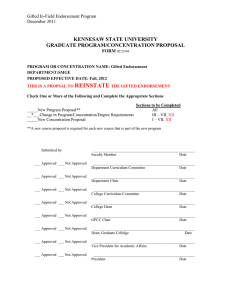 REINSTATE KENNESAW STATE UNIVERSITY GRADUATE PROGRAM/CONCENTRATION PROPOSAL Gifted In-Field Endorsement Program