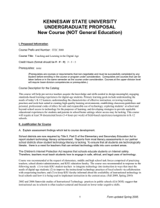 KENNESAW STATE UNIVERSITY UNDERGRADUATE PROPOSAL  New Course (NOT General Education)