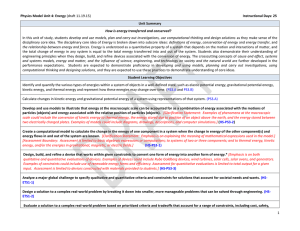 Physics Model Unit 4: Energy  Instructional Days: 25 Unit Summary