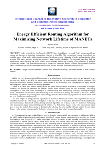 Energy Efficient Routing Algorithm for Maximizing Network Lifetime of MANETs  I