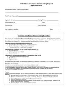 FY 2011 One-Time Reinvestment Funding Request Application Form