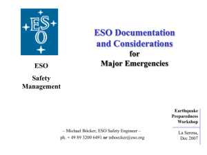 ESO Documentation and Considerations for Major Emergencies