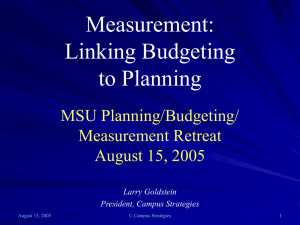 Measurement: Linking Budgeting to Planning MSU Planning/Budgeting/