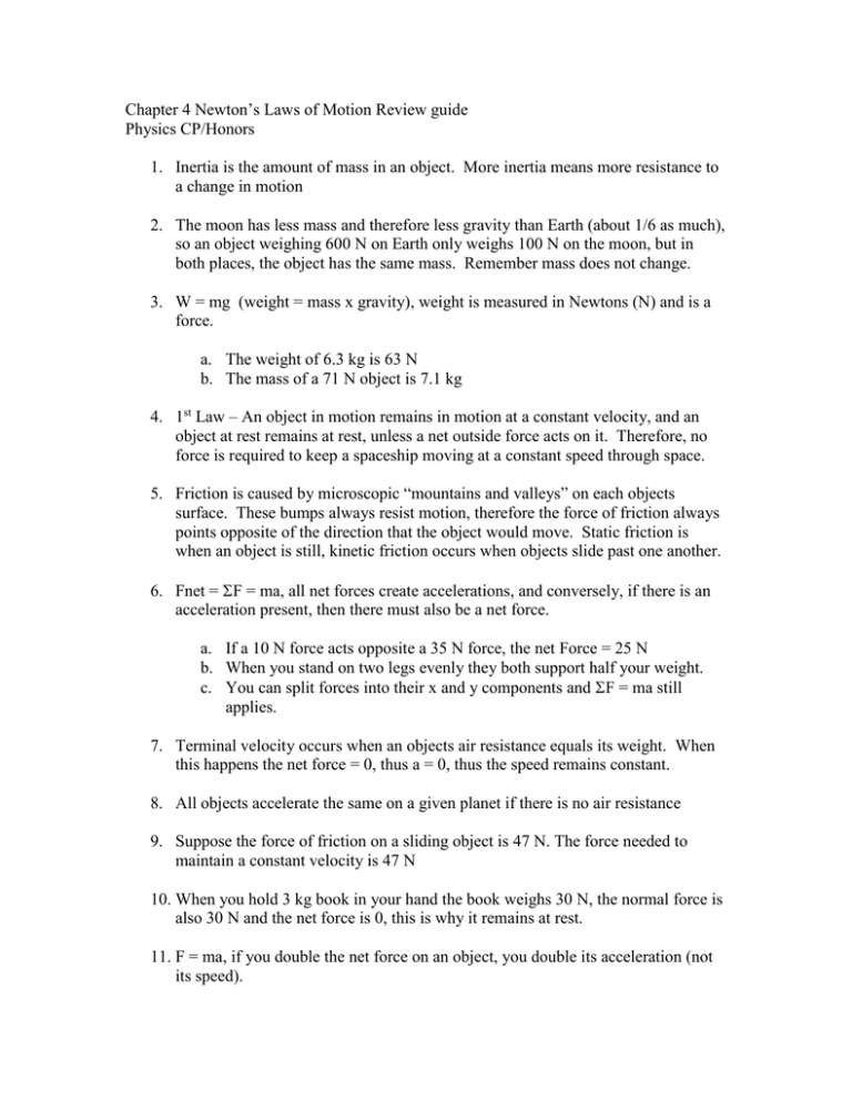 Chapter 4 Newtons Laws Of Motion Review Guide Physics Cphonors 5609