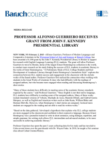 PROFESSOR ALFONSO GUERRIERO RECEIVES GRANT FROM JOHN F. KENNEDY PRESIDENTIAL LIBRARY