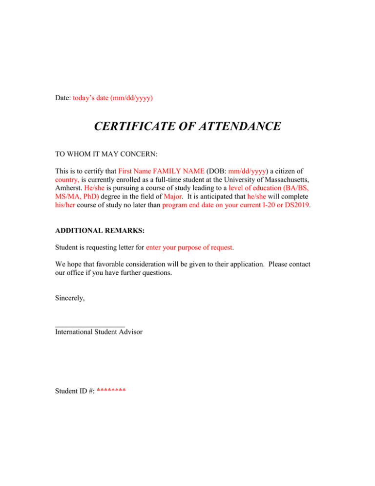 CERTIFICATE OF ATTENDANCE