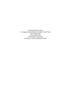 Mission-Related Investing: Leveraging Capital Markets to Enhance Social Value By Ashok Kamal