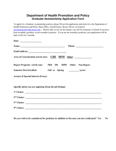Department of Health Promotion and Policy Graduate Assistantship Application Form
