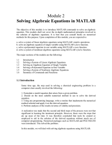Module 2 Solving Algebraic Equations in MATLAB