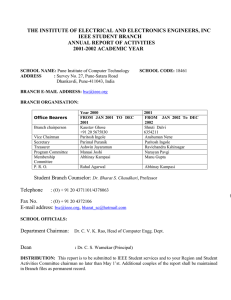 THE INSTITUTE OF ELECTRICAL AND ELECTRONICS ENGINEERS, INC IEEE STUDENT BRANCH