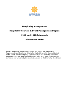 Hospitality Management Hospitality Tourism &amp; Event Management Degree 191A and 191B Internship