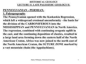 PENNSYLVANIAN - PERMIAN. 1. Paleogeography The Pennsylvanian opened with the Kaskaskia Regression,
