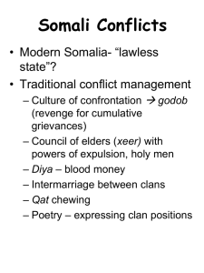 Somali Conflicts • Modern Somalia- “lawless state”? • Traditional conflict management