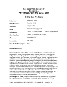 San José State University Humanities ANTH/MDES/RELS 145, Spring 2014 Middle East Traditions