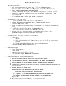1.  Basic sky observations Review Sheet for Exam # 1