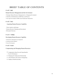BRIEF TABLE OF CONTENTS Human Resource Management and the Environment