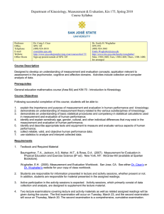 Department of Kinesiology, Measurement &amp; Evaluation, Kin 175, Spring 2010