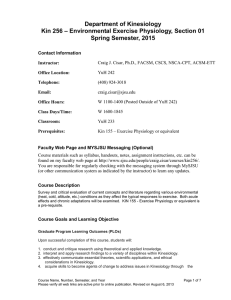 Department of Kinesiology – Environmental Exercise Physiology, Section 01 Kin 256