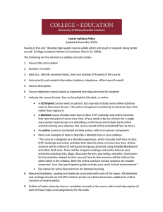 Faculty in the unit “develop high quality course syllabi which... served” (College Academic Matters Committee, March 22, 2006). Course Syllabus Policy