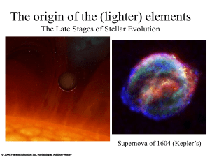 The origin of the (lighter) elements Supernova of 1604 (Kepler’s)