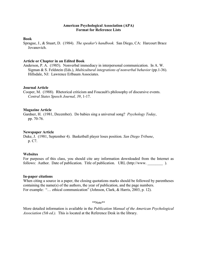 American Psychological Association (APA) Format for Reference Lists Book