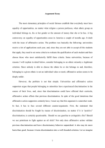 The most elementary principles of social fairness establish that everybody... equality  of  opportunities,  no  matter ... Argument Essay