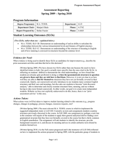 Assessment Reporting Spring 2009 – Spring 2010 Program Information Student Learning Outcomes (SLOs)