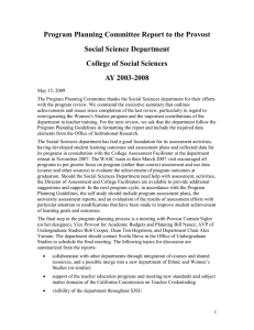Program Planning Committee Report to the Provost Social Science Department AY 2003-2008