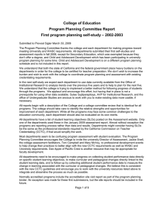 College of Education Program Planning Committee Report – 2002-2003 First program planning self-study