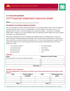 4-H Financial statement resource sheet 4-H YOUTH DEVELOPMENT