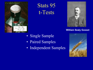 Stats 95 t-Tests • Single Sample • Paired Samples