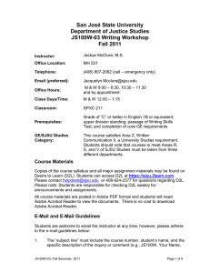San José State University Department of Justice Studies JS100W-03 Writing Workshop Fall 2011