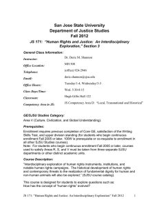 San Jose State University Department of Justice Studies Fall 2012