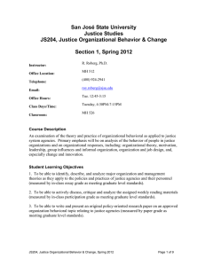 San José State University Justice Studies JS204, Justice Organizational Behavior &amp; Change