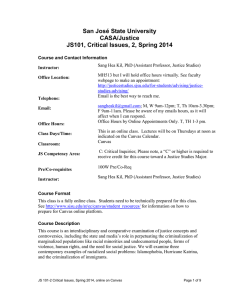 San José State University CASA/Justice JS101, Critical Issues, 2, Spring 2014