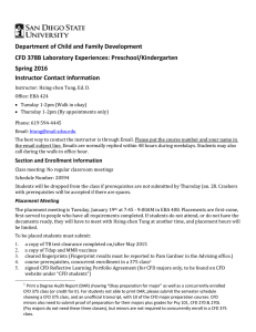 Department of Child and Family Development CFD 378B Laboratory Experiences: Preschool/Kindergarten