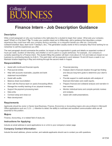 Finance Intern - Job Description Guidance Description