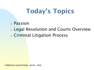 Today’s Topics Passion Legal Resolution and Courts Overview Criminal Litigation Process