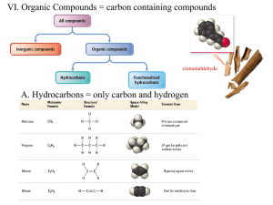 VI. Organic Compounds = carbon containing compounds cinnamaldehyde