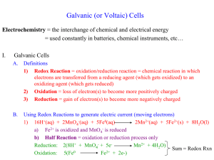 Galvanic (or Voltaic) Cells Electrochemistry I.