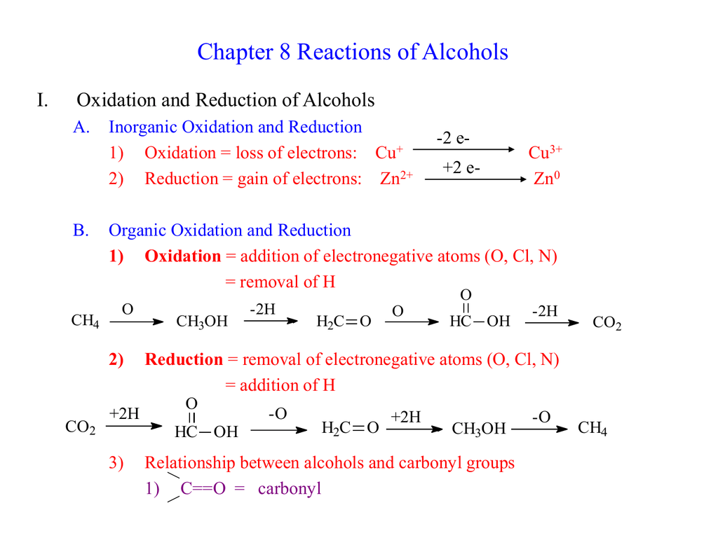 Chapter 8 Reactions Of Alcohols I Oxidation And Reduction Of Alcohols