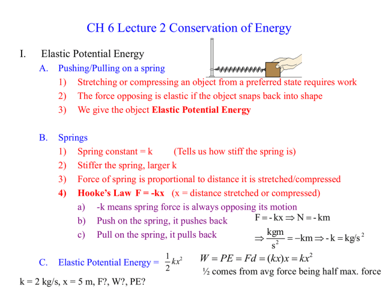 Ch 6 Lecture 2 Conservation Of Energy I Elastic Potential Energy